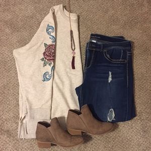 St. John's Bay Embroidered Sleeve Crew Neck